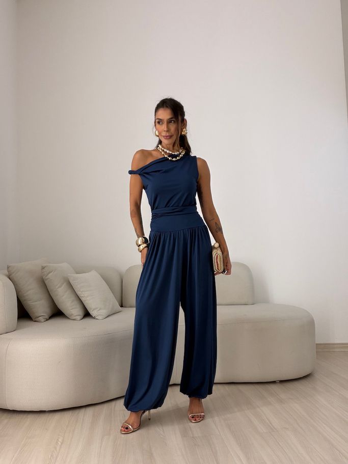 CALÇA DIANA DRAPEADA MARINHO