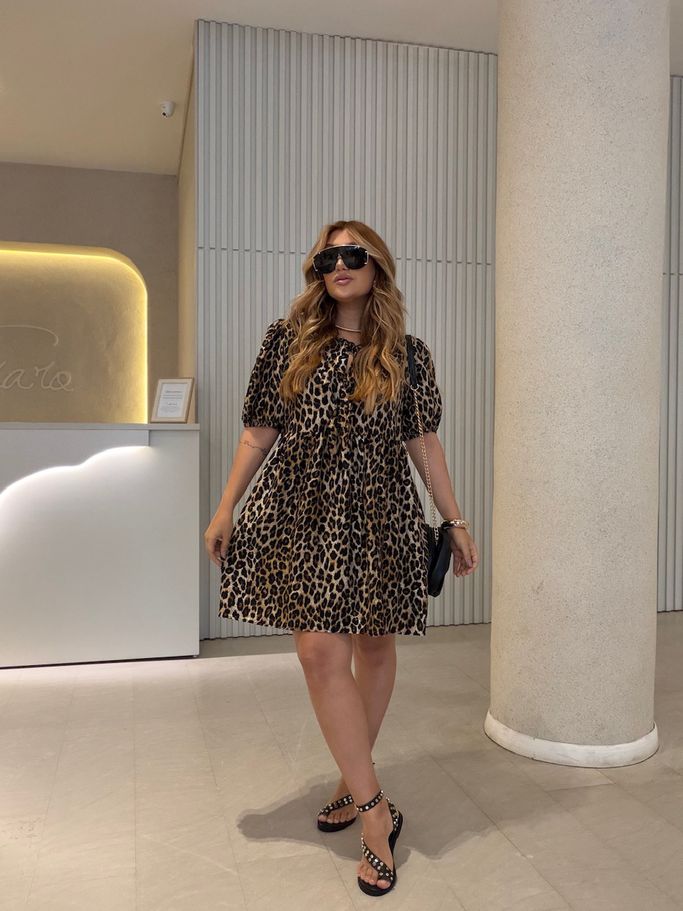 VESTIDO LORRAINE ANIMAL PRINT MARROM