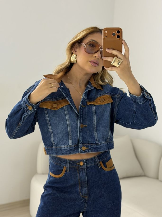JAQUETA SILVANA BOLSOS COTELÊ JEANS