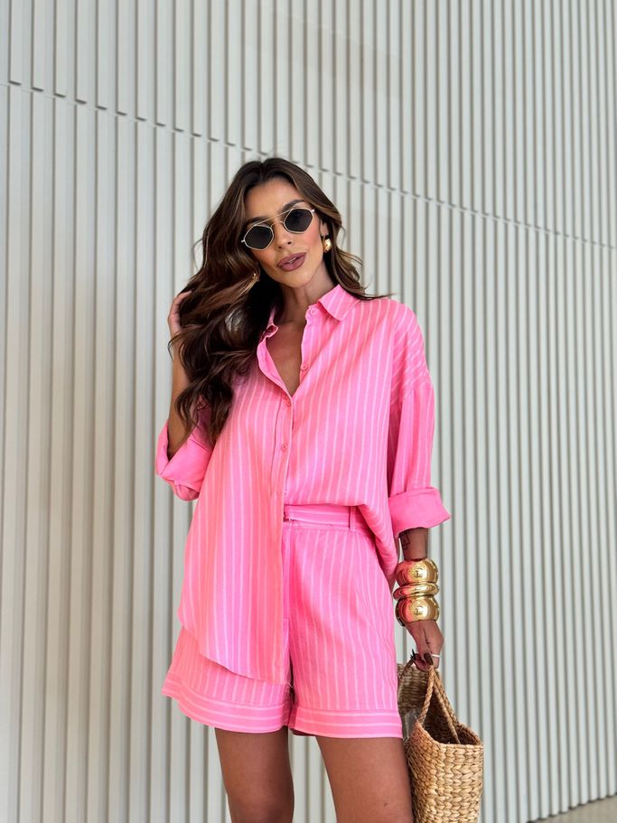 CAMISA GEANE LISTRAS ROSA
