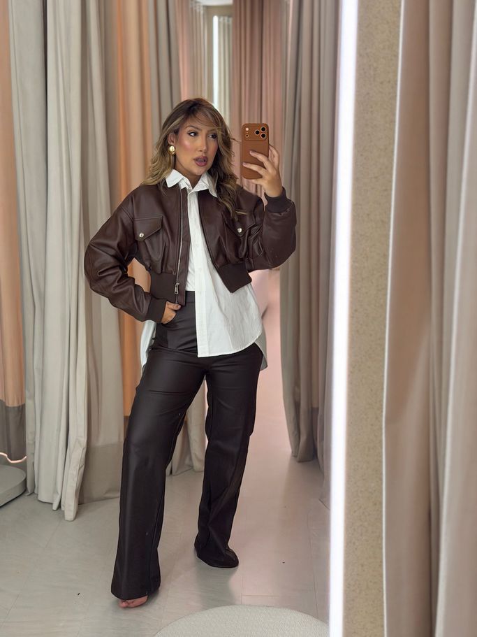 CALÇA TAIENE COURO FAKE CAFÉ