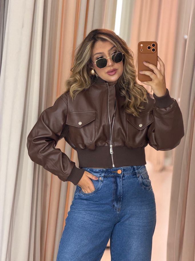 JAQUETA BÁRBARA COURO FAKE CAFÉ