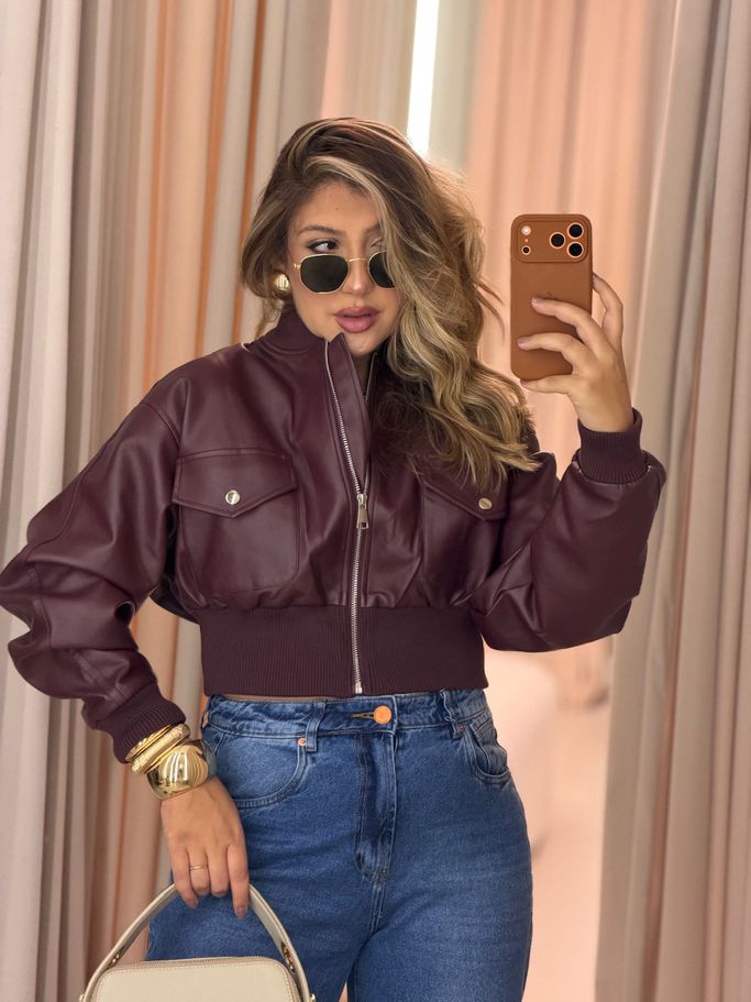 JAQUETA BÁRBARA COURO FAKE VINHO