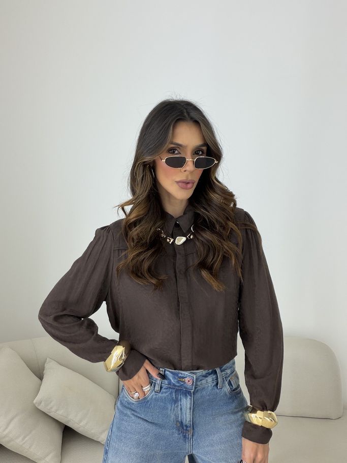 CAMISA SILVANA ANIMAL PRINT MARROM