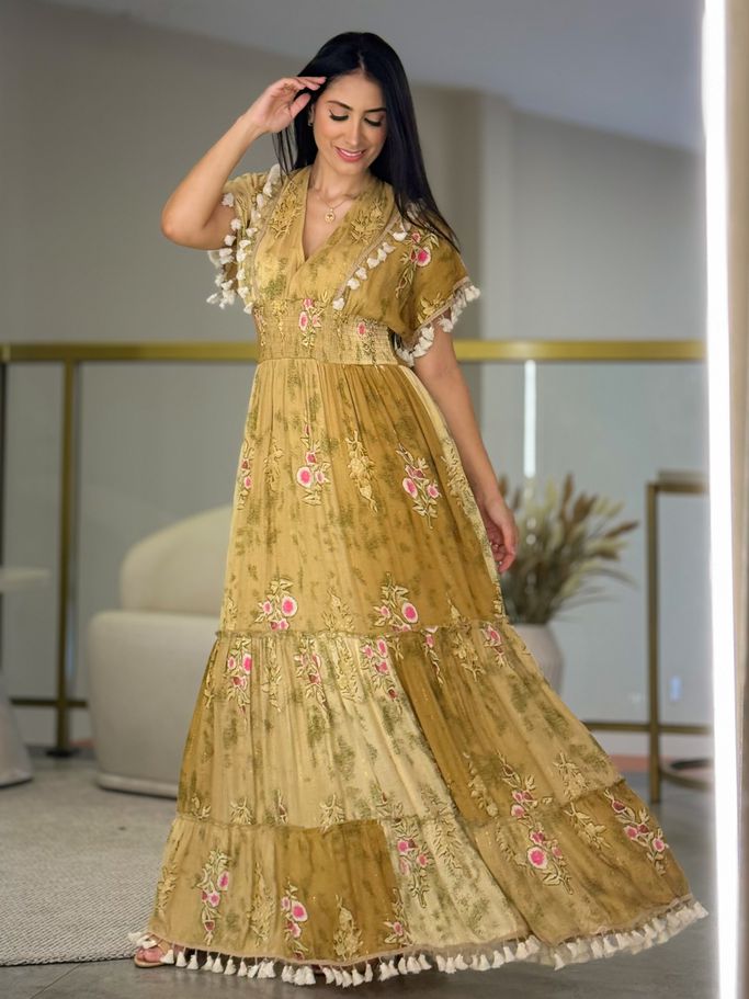 Vestido Sabrina Nude E Caramelo