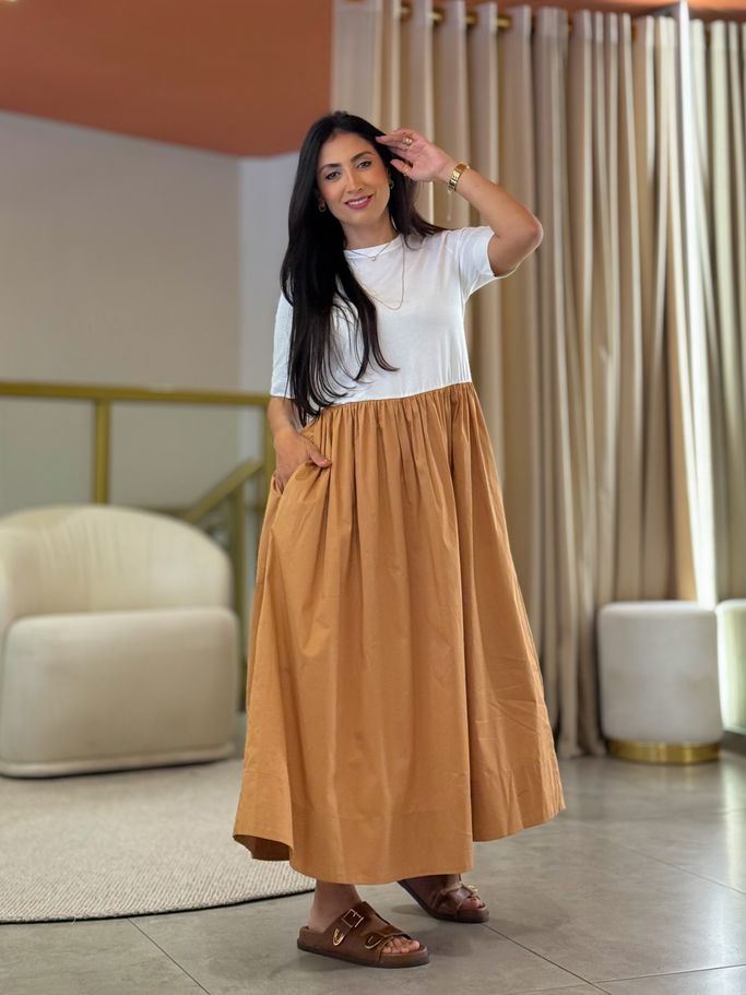 Vestido Manu Off White E Caramelo