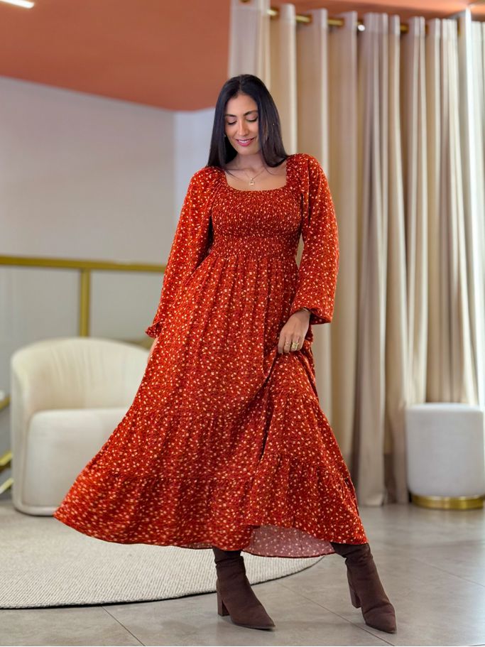Vestido Bia Terracota Floral