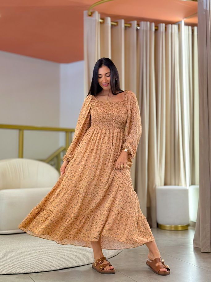 Vestido Bia Nude Floral