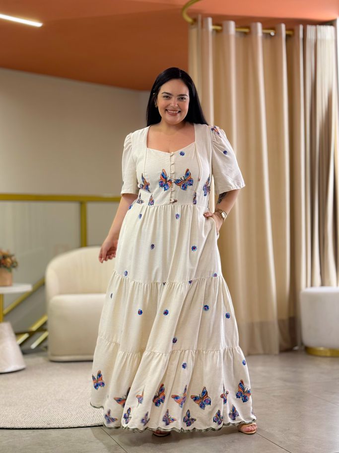 Vestido Sofia Plus Cru Linho