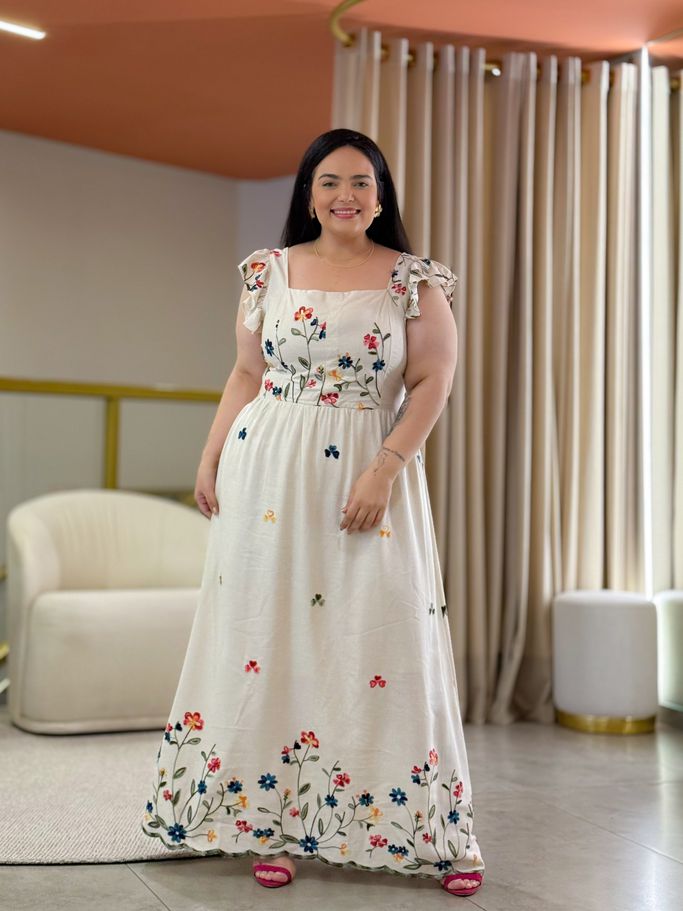 Vestido Plus Taynara Cru Linho