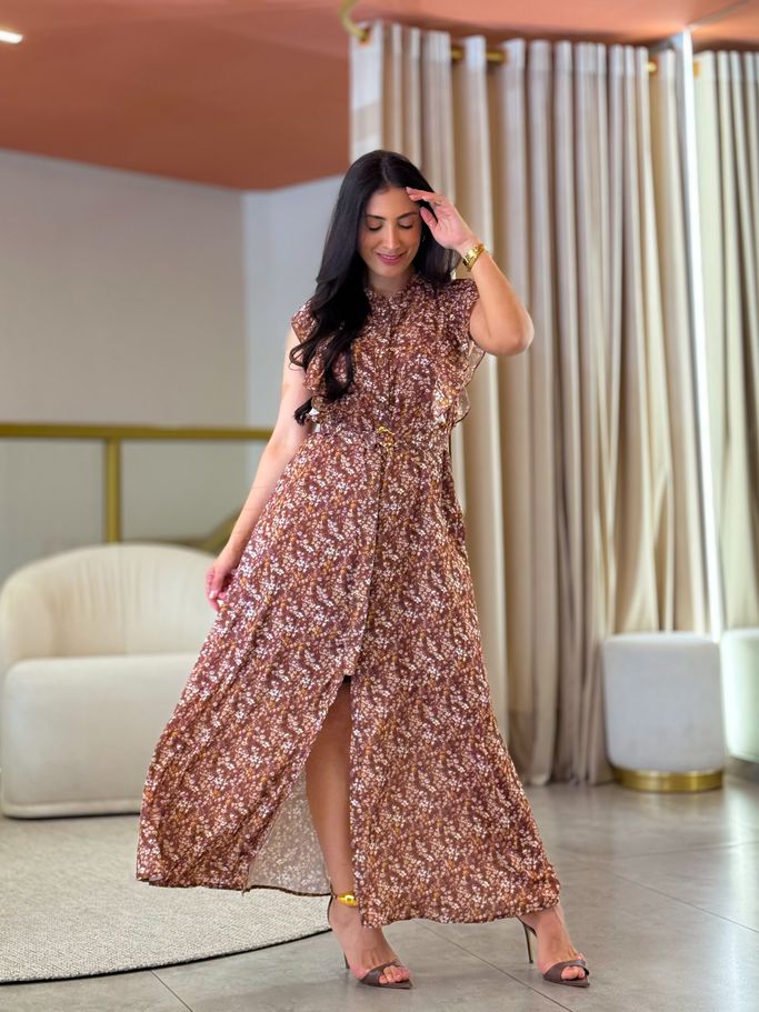 Vestido Mel Marrom Floral
