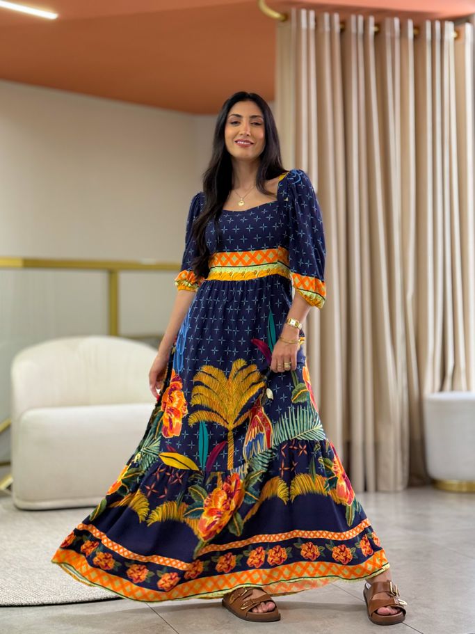 Vestido Clarice Azul Marinho Coqueiro