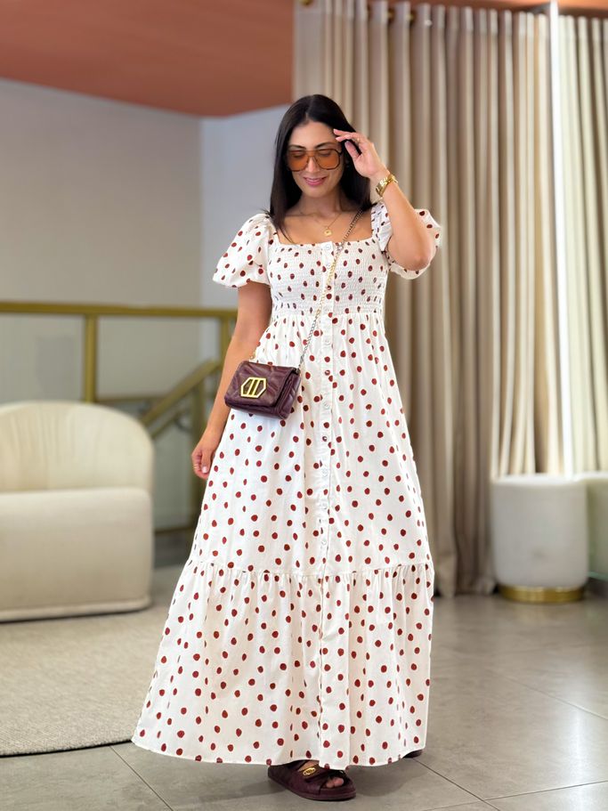 Vestido Emma Creme E Vermelho Poá