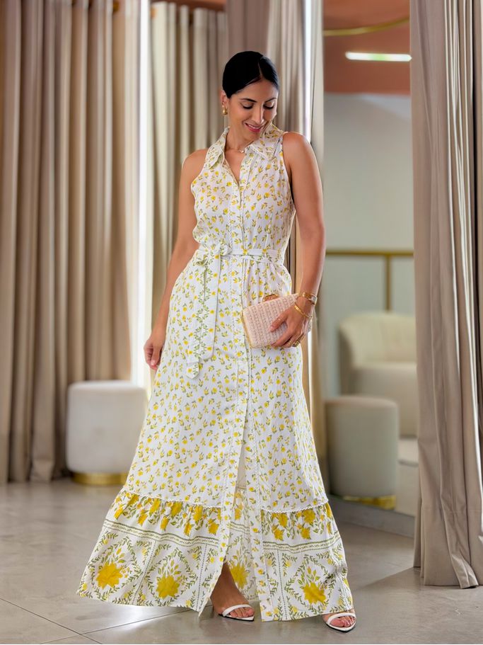 Vestido Grécia Amarelo Floral