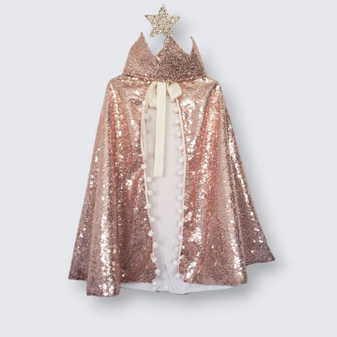 Capa Infantil Capa e Coroa Princesa Paetê Nude Brilho