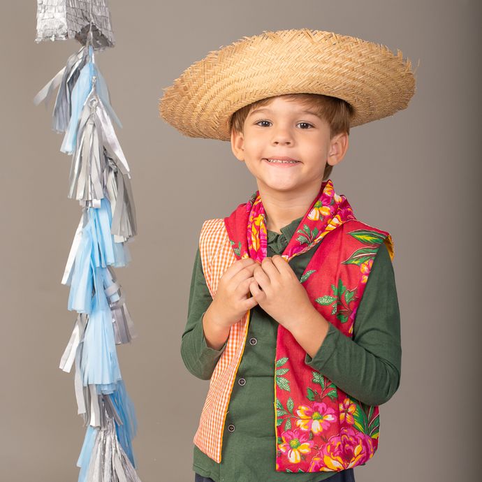 Bandana junina dupla face vermelha e laranja - Fantasia infantil festa junina