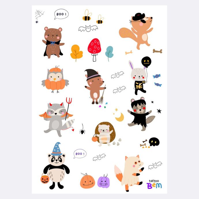 Tatuagem Infantil Temporária Halloween animalescos