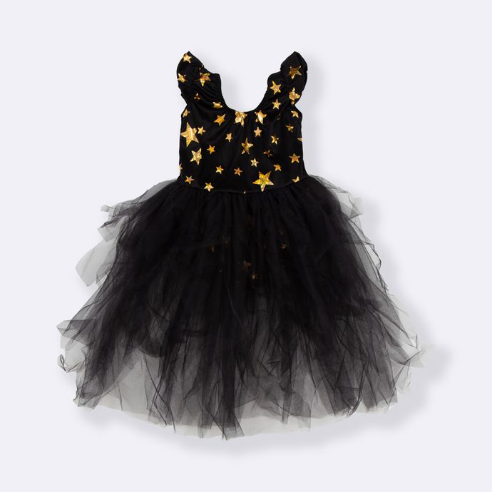 Vestido Body Tutu preto com estrelas douradas fantasia infantil halloween