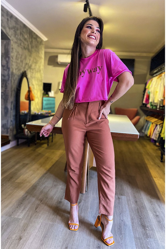T-Shirt Rosa Cropped Collor Vida Bela - DBoneca