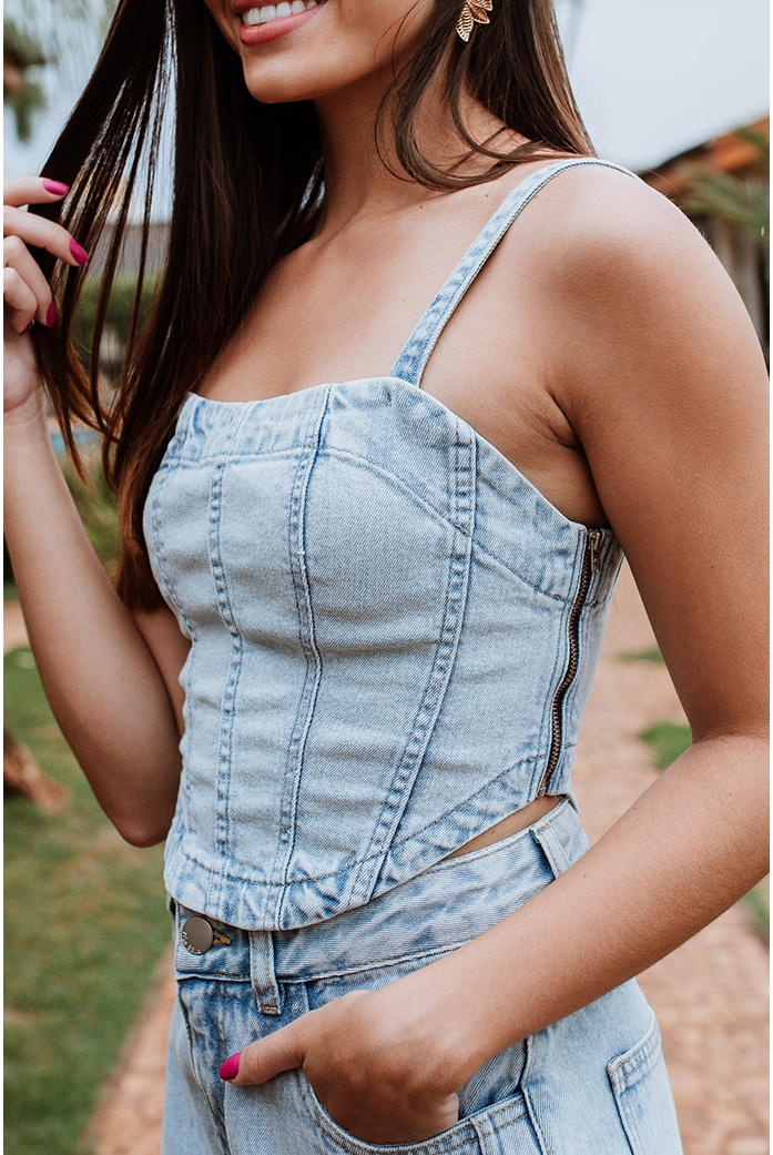 cropped top jeans corset vida bela - DBoneca