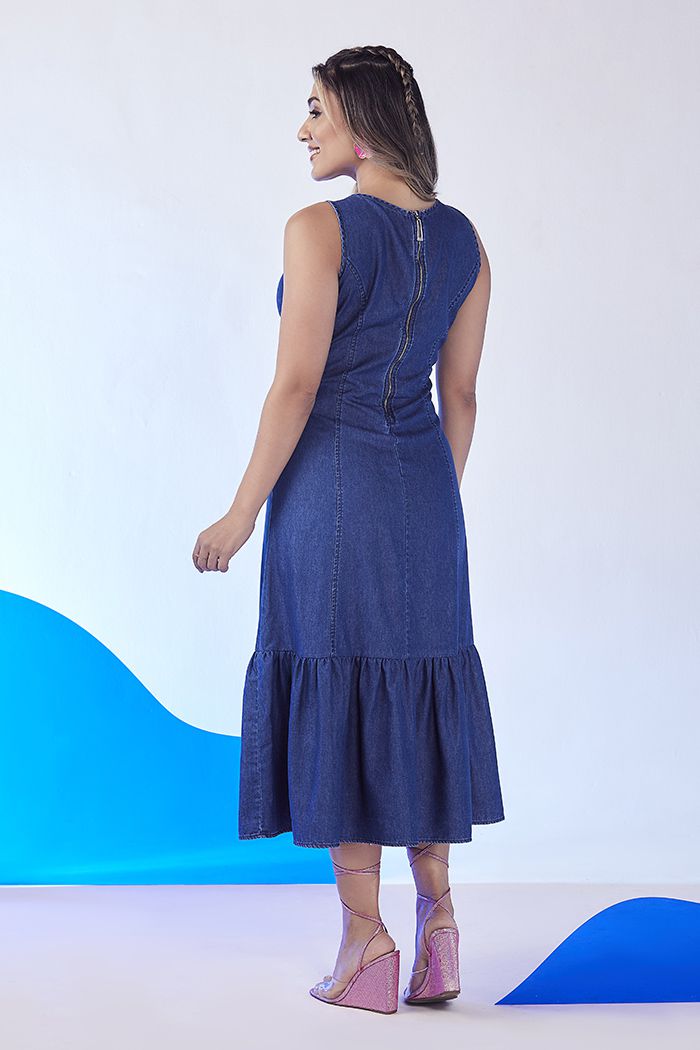 Vestido jeans com barrado cheap