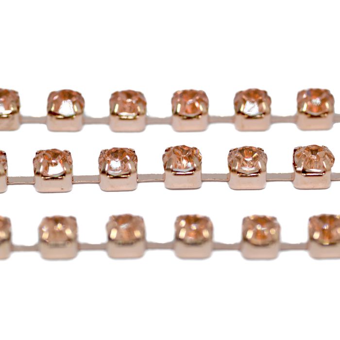 Corrente SS29 - Pedra Light Peach, Banho Rosê - 12... - BM Strass