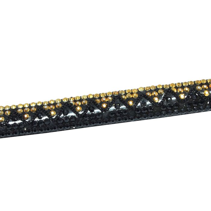 Tira de Strass Meia Cana Missone 12mm - Ouro/Preto... - BM Strass