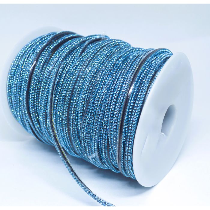Cordão de Strass Bee Meia cana ss3,5 - Aquamarine ... - BM Strass