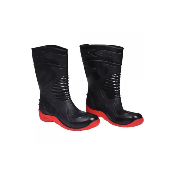 Bota pvc Motociclista Cano Médio Preto e Vermelho 