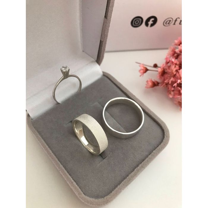 Par De Alianças Bahamas 5 mm Diamantada Prata 925-... - FURINI JOIAS 