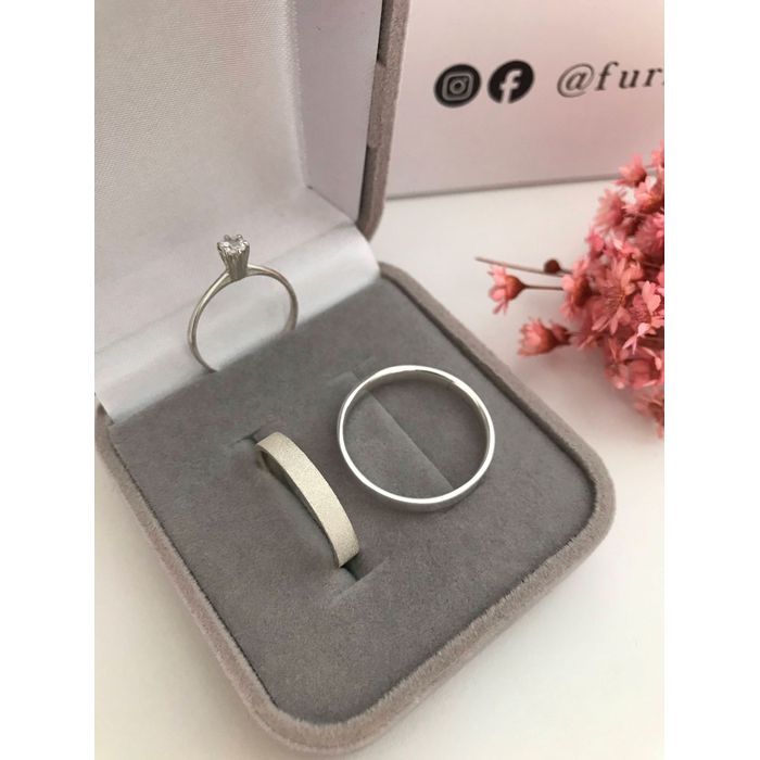 Par De Alianças Bahamas 3 mm Diamantada Prata 925-... - FURINI JOIAS 