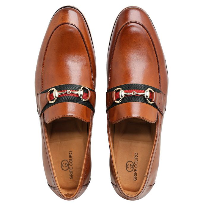 Sapato Social Masculino Italy Caramelo Grife Couro