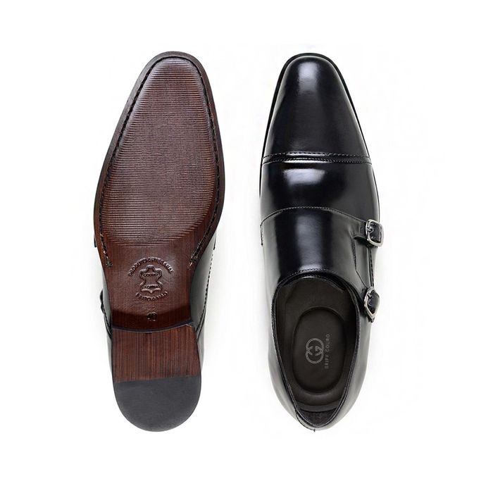 Sapato Social Masculino Monk Strap Preto Grife Couro
