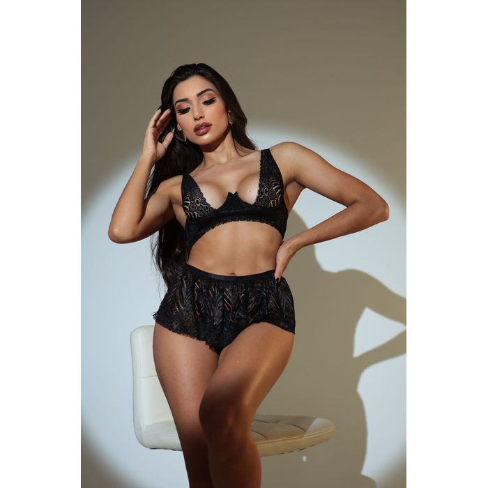 Conjunto Sexy com Saia - 1010 PRETO - LISERIE