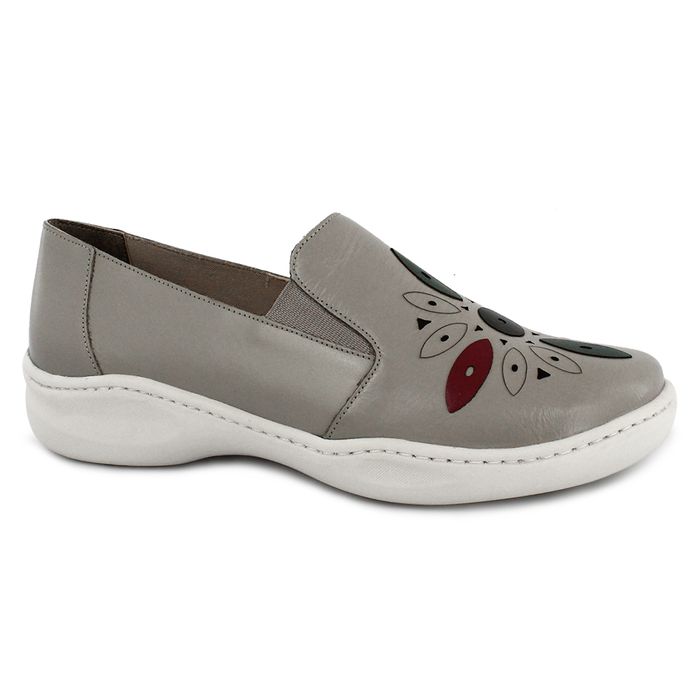 Tênis Feminino Slip On J.gean em Couro legítimo cor Gray Fácil Calçar Cod. EU0022 