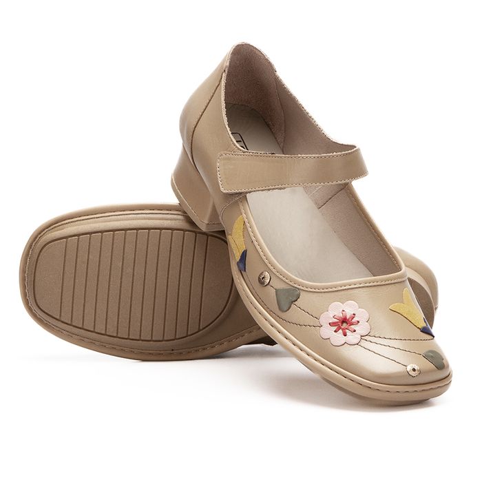 Sapato Boneca Salto Baixo Em Couro Nude Dual Comfort J.gean J.Gean