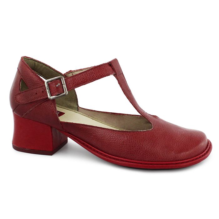 Sapato Boneca J.gean Salto Grosso Em Couro Cor Cherry Cod. FE0002