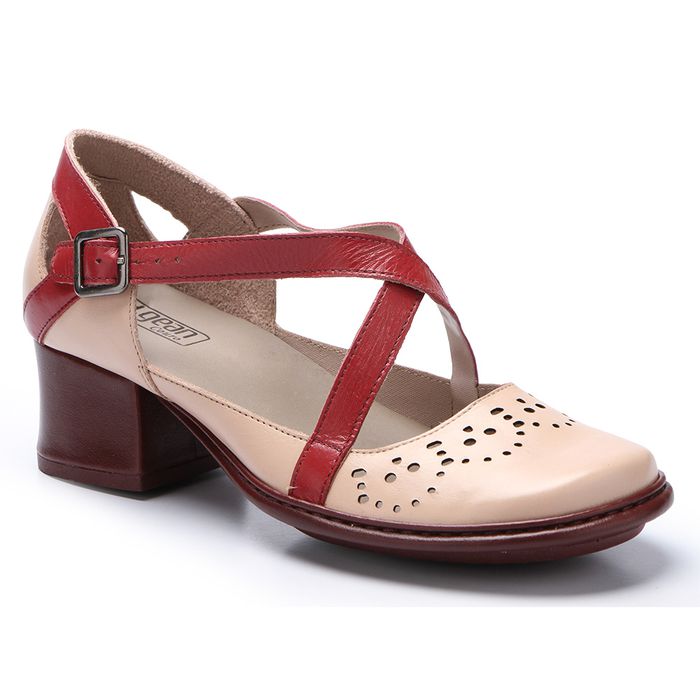 Sapato Boneca J.gean Salto Grosso Em Couro Cor Vanilla sistema Dual Comfort .