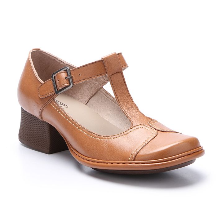 Sapato Boneca Salto Grosso Em Couro Preto Avelã Comfort J.Gean .