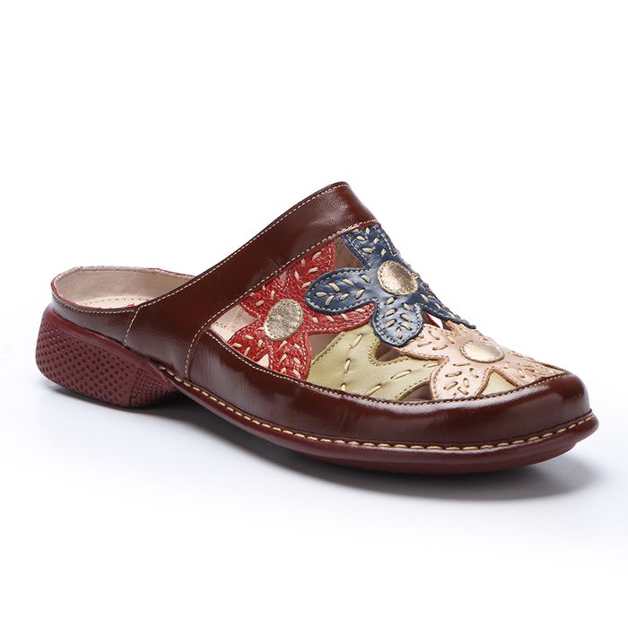 Sapatilha Feminina Mule Flores J.gean Retrô Em Couro Cor Vermelho.