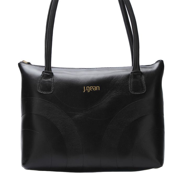 Bolsa Feminina de Couro detalhe Artesanal cor Preto J.Gean 