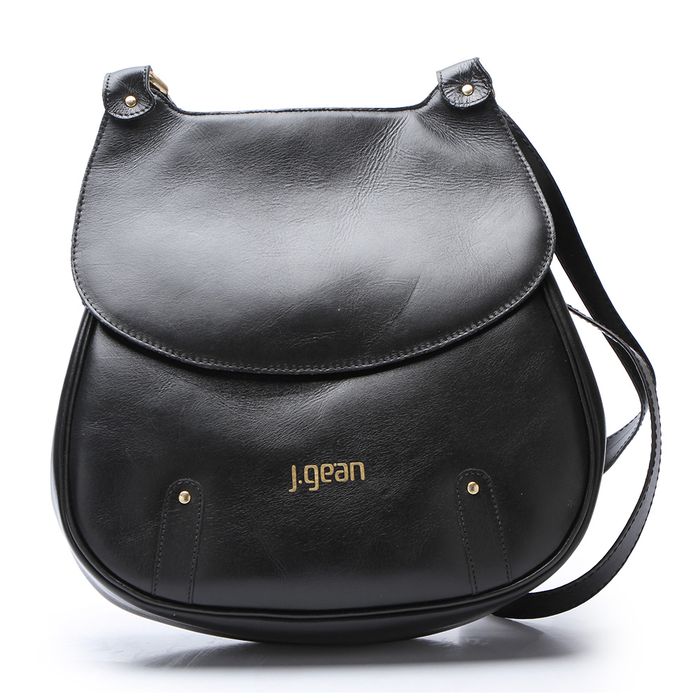 Bolsa Feminina Artesanal de Couro cor Preto J.Gean