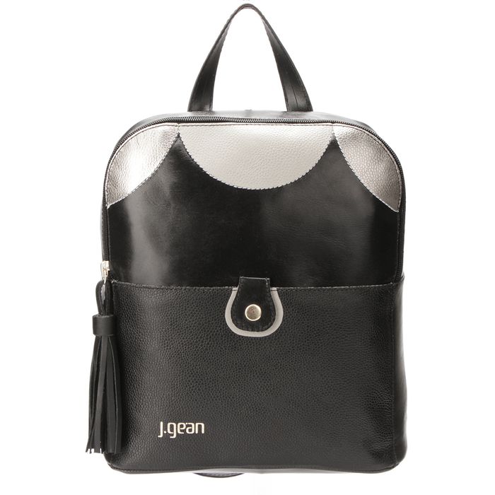 Mochila Feminina de Couro Legítimo cor Preto J.Gean 