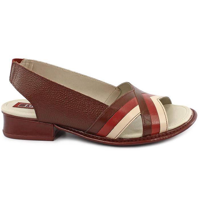 Sandália Salto Baixo J.gean cor Mahogany Couro Legítimo