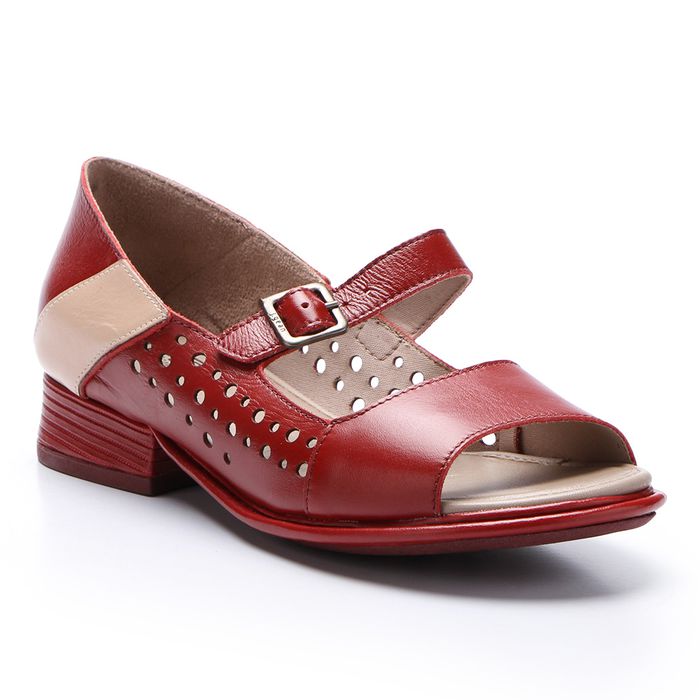 Sandália Salto Baixo em Couro cor Wine J.Gean 