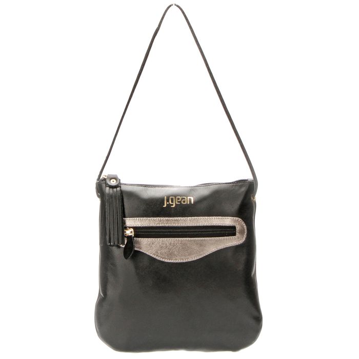 Bolsa artesanal Em Couro Preto J.Gean