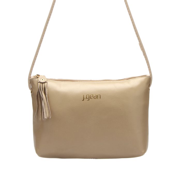 Bolsa artesanal Em Couro Bege J.Gean 