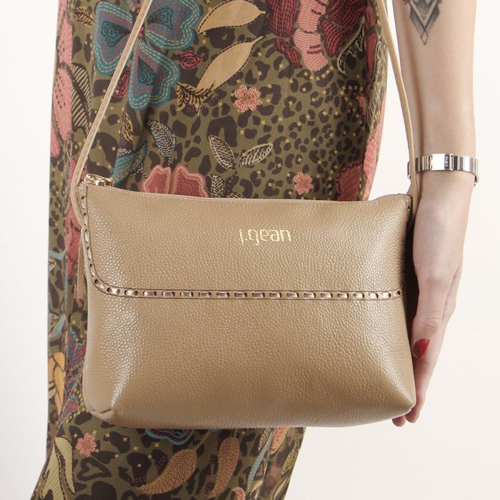 Bolsa artesanal Tiracolo em Couro Bege J.Gean