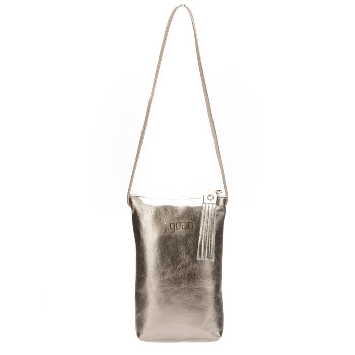 Bolsa artesanal Tiracolo em Couro Prata J.Gean 