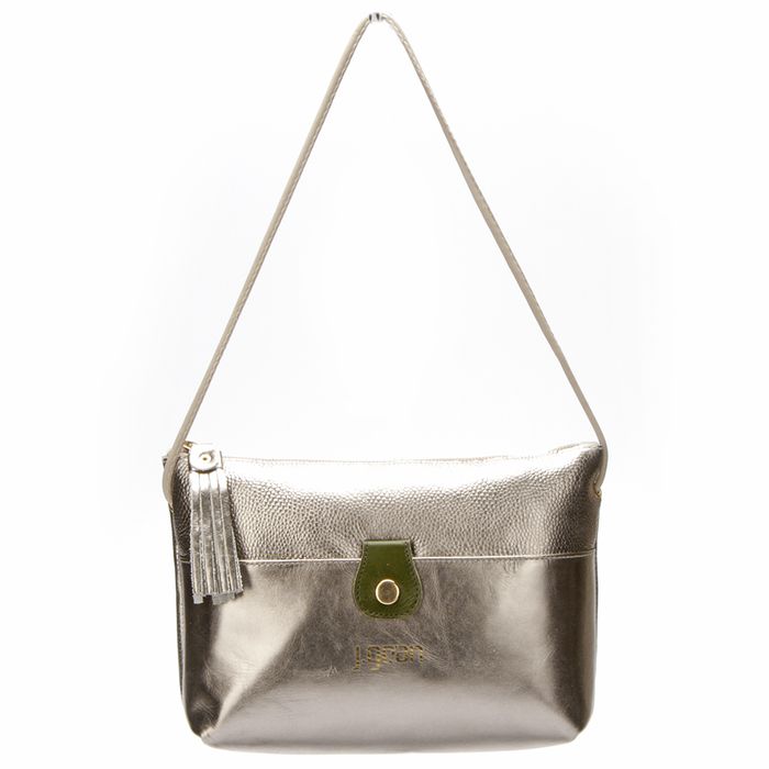 Bolsa de Mão Em Couro Prata J.Gean 